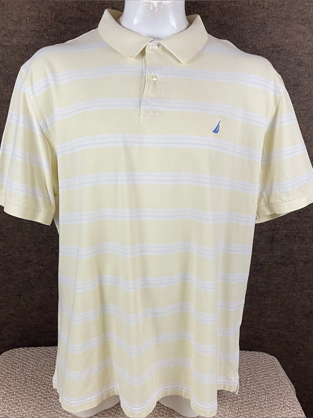 Nautica Polo Shirt Mens Size 3XL Yellow White Striped Golf Short Sleeve 369